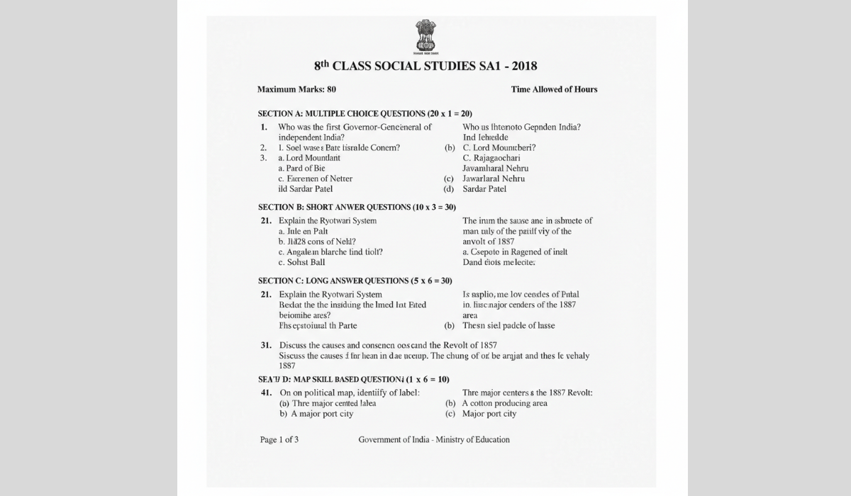 8th class social question paper 2018 sa1 government